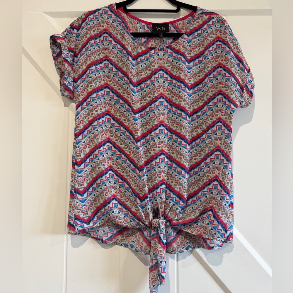 W5 Zigzag Patterned Blouse - Red, Blue, Cream